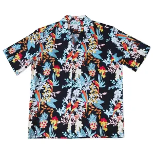 Wild Parrots Black Hawaiian Rayon Shirt