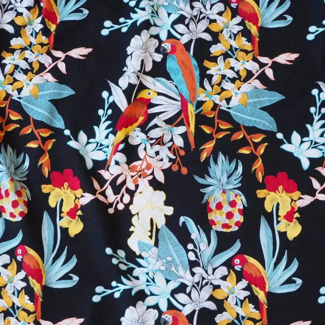 Wild Parrots Black Hawaiian Rayon Shirt