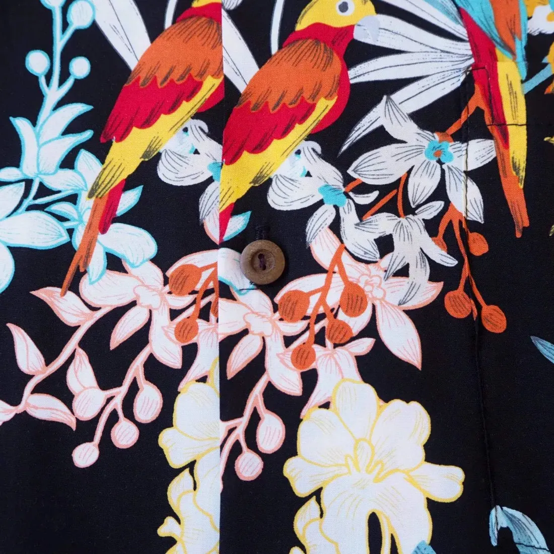 Wild Parrots Black Hawaiian Rayon Shirt