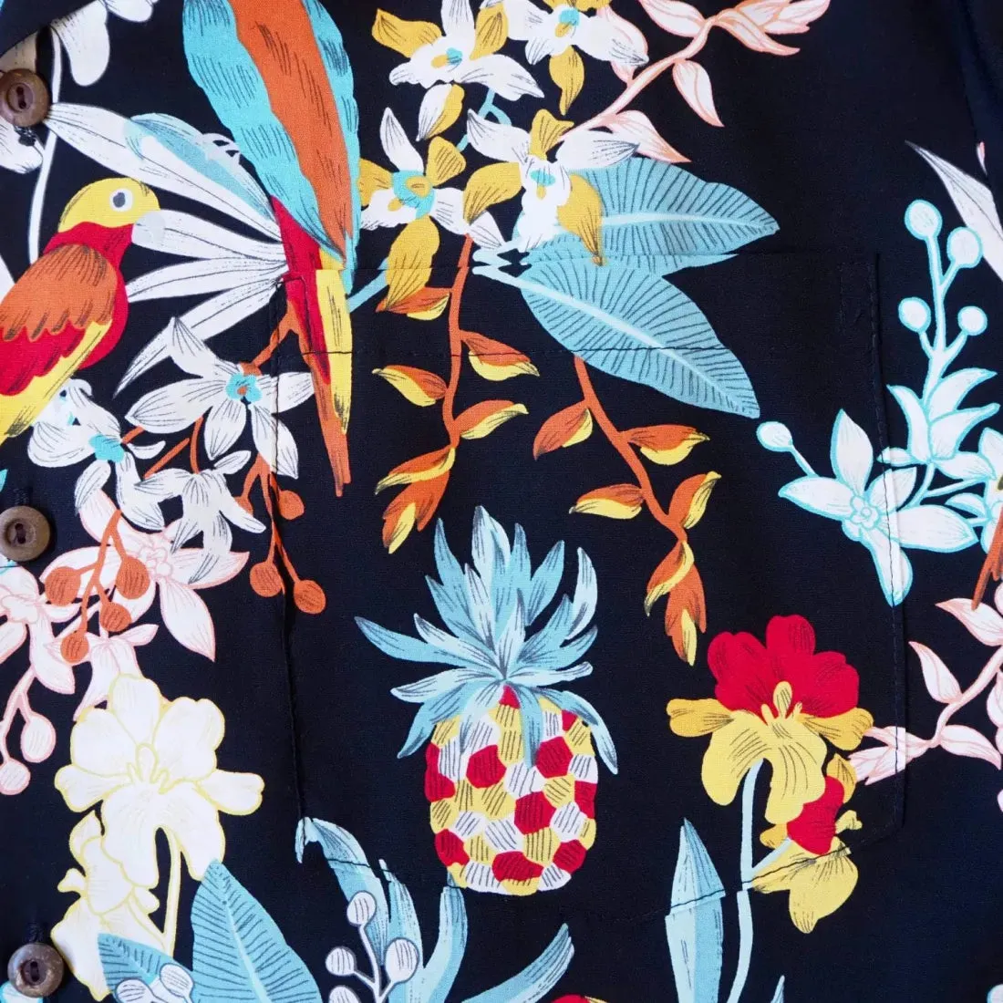 Wild Parrots Black Hawaiian Rayon Shirt