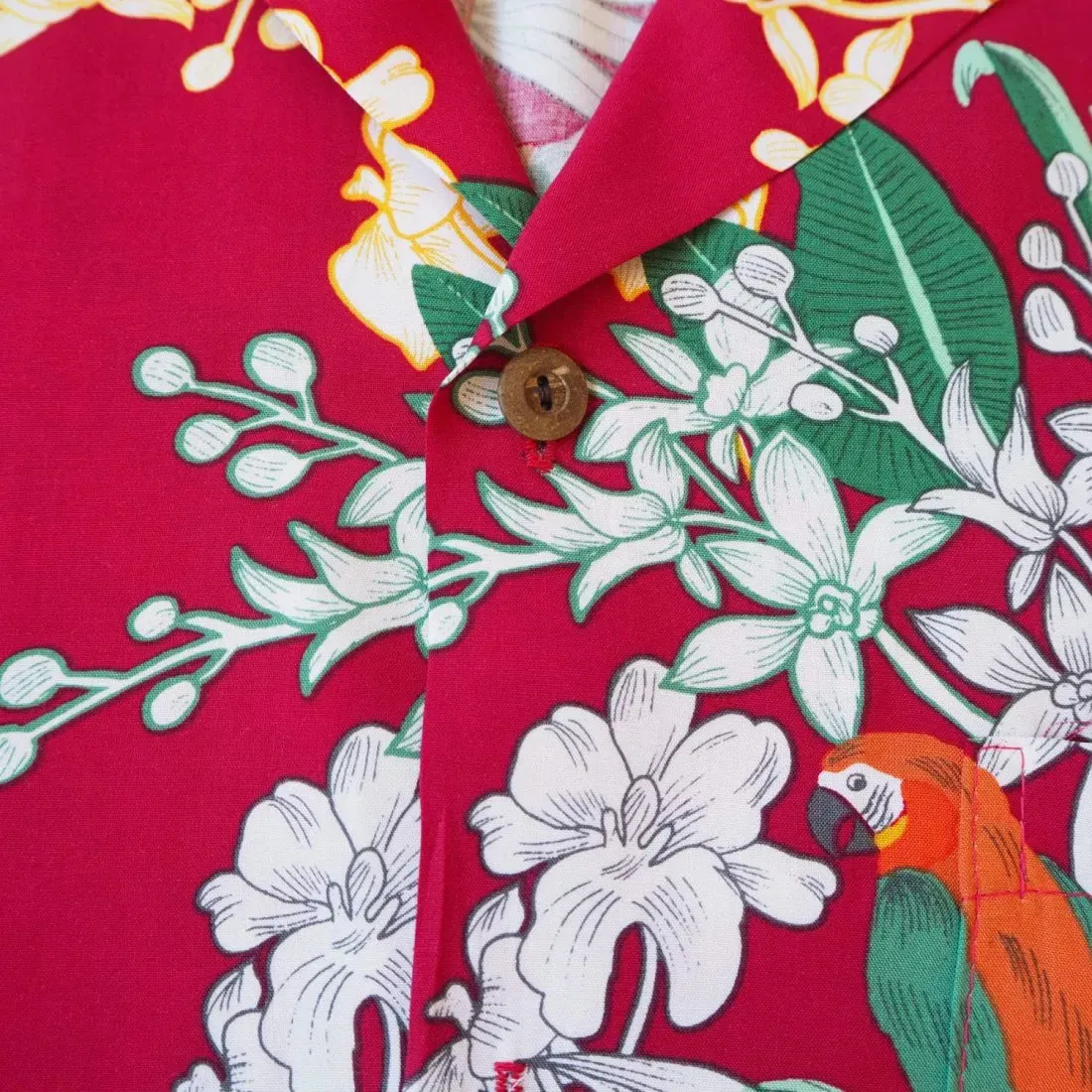 Wild Parrots Red Hawaiian Rayon Shirt