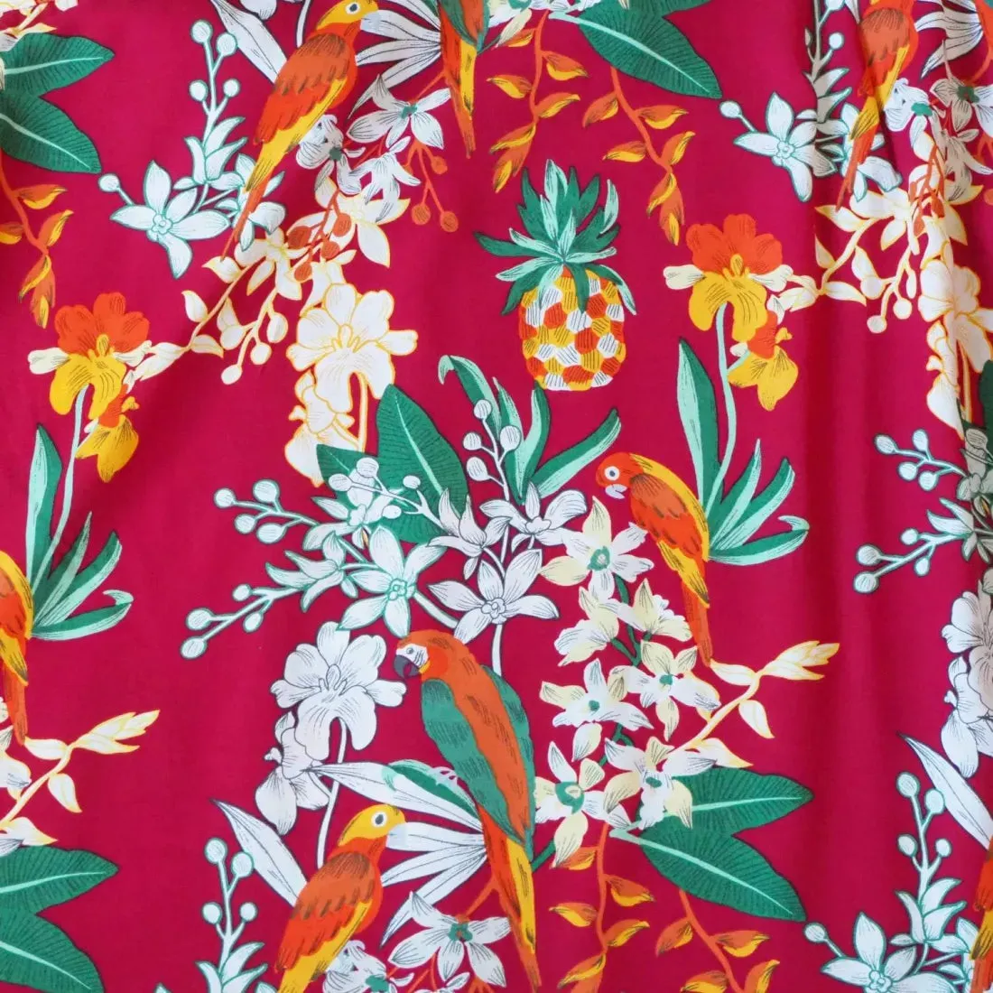 Wild Parrots Red Hawaiian Rayon Shirt