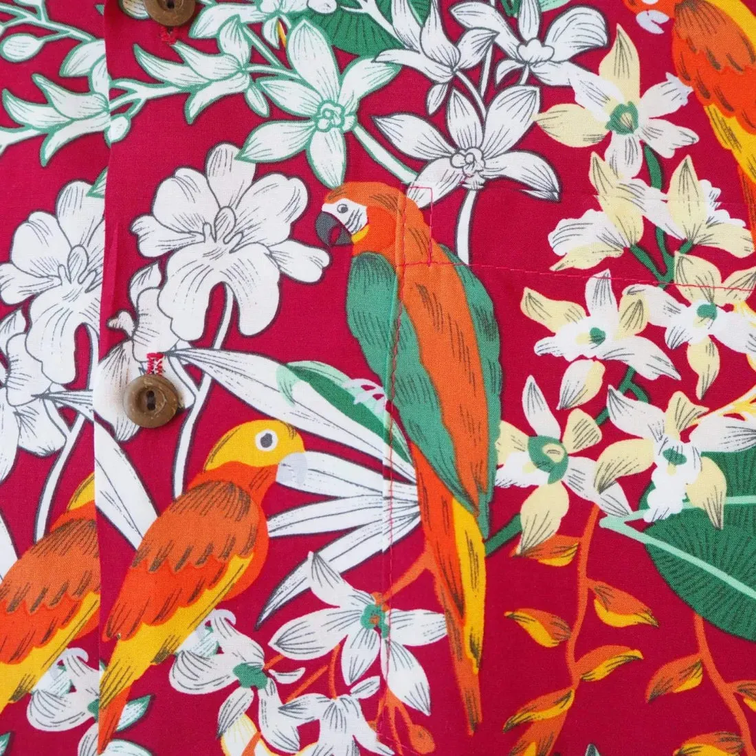 Wild Parrots Red Hawaiian Rayon Shirt