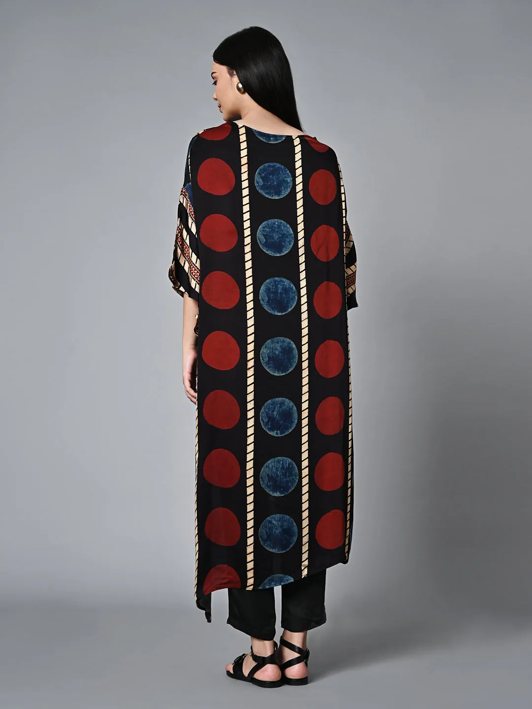 Women's Ajrak Hand Block Printed Loose Fit Modal Black Blouse