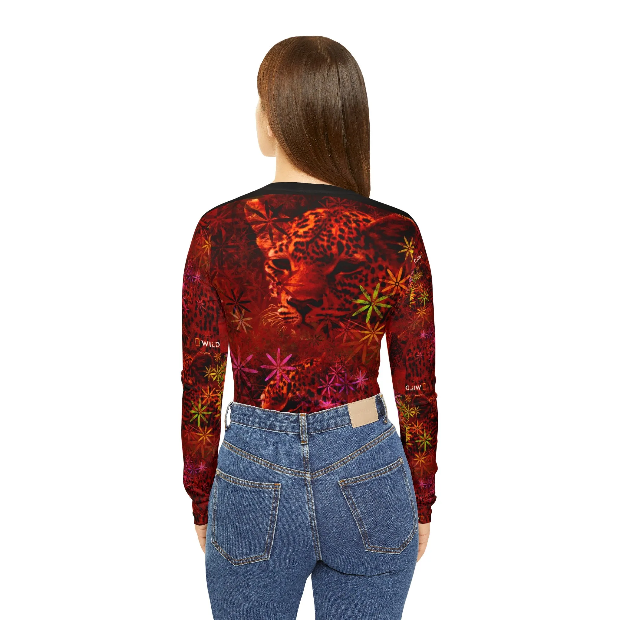 Women's Long Sleeve V-neck Shirt, Cats in Red