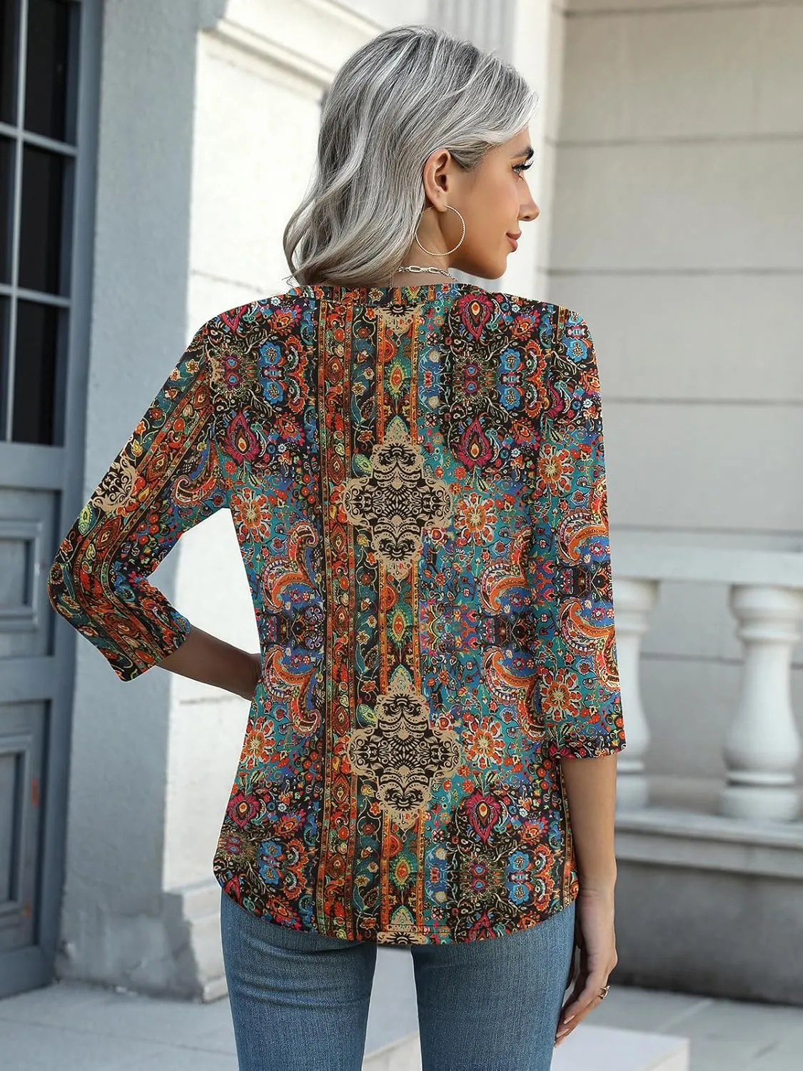 Zeagoo Womens 3/4 Length Sleeve Tunic Tops Casual V Neck Shirts Basic Tees Business Work Blouses Summer Fall 2025 Clothes