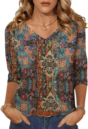 Zeagoo Womens 3/4 Length Sleeve Tunic Tops Casual V Neck Shirts Basic Tees Business Work Blouses Summer Fall 2025 Clothes