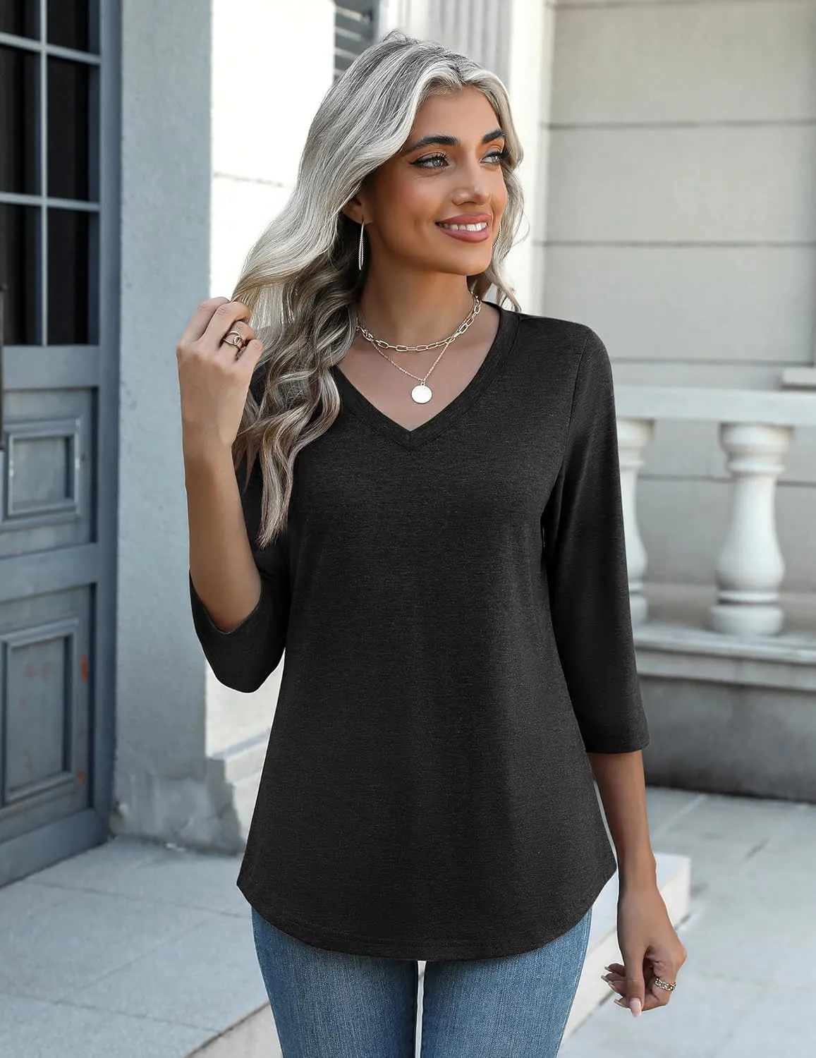 Zeagoo Womens 3/4 Length Sleeve Tunic Tops Casual V Neck Shirts Basic Tees Business Work Blouses Summer Fall 2025 Clothes