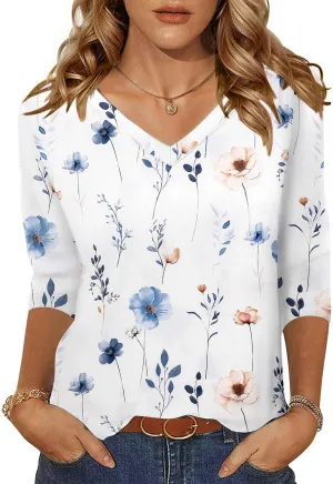 Zeagoo Womens 3/4 Length Sleeve Tunic Tops Casual V Neck Shirts Basic Tees Business Work Blouses Summer Fall 2025 Clothes